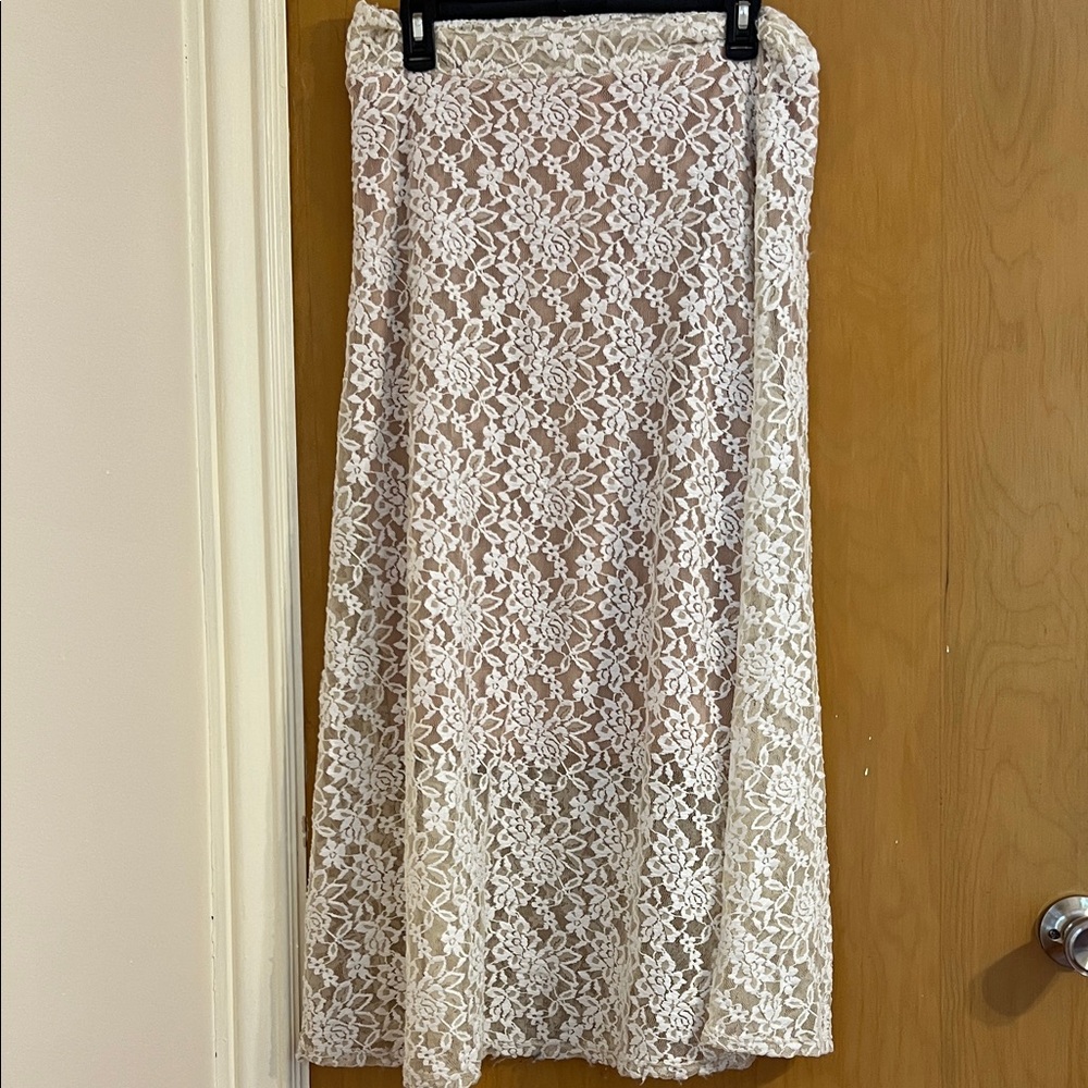 Elegant Lace Midi Skirt in White